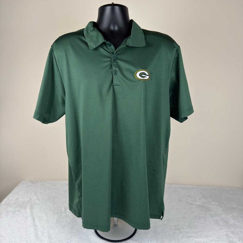 Antigua Green Bay Packers Polo Men's Large Green Check Short Sleeve Stretch - Picture 2 of 8
